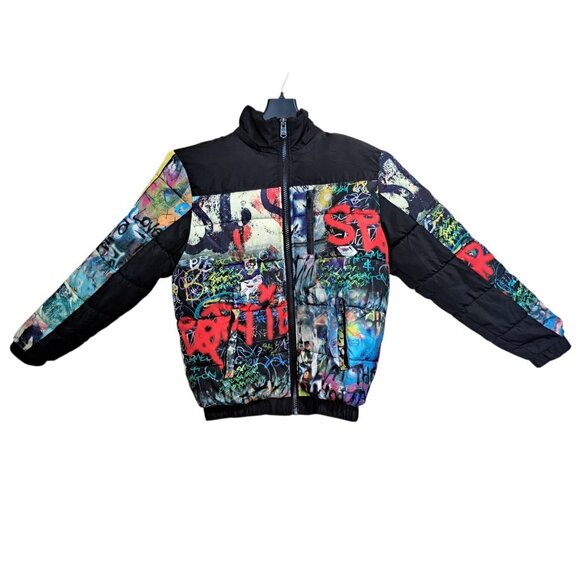 Sportier EST 1957 Boys L Puffer Jacket Graffiti Print All-Season Tech Division - Picture 1 of 10
